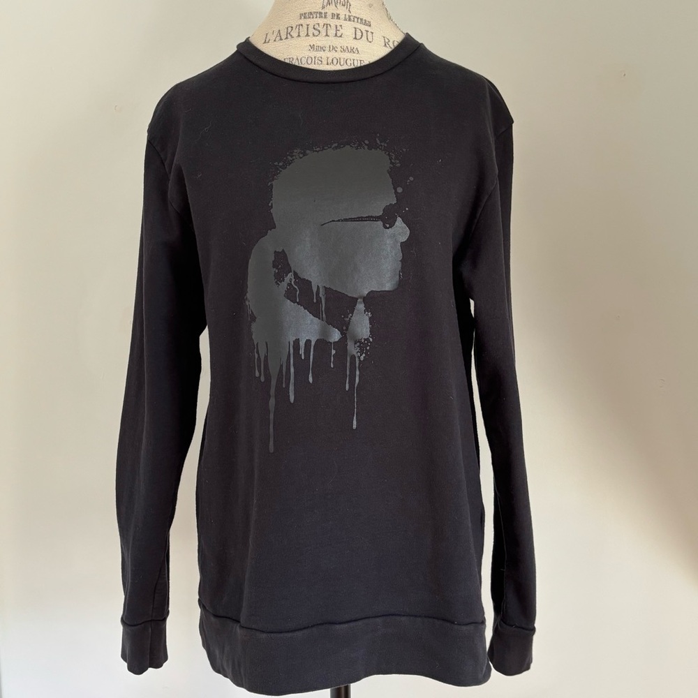 Karl Lagerfeld Paris Black Sweatshirt Graphic Logo Crew Neck L